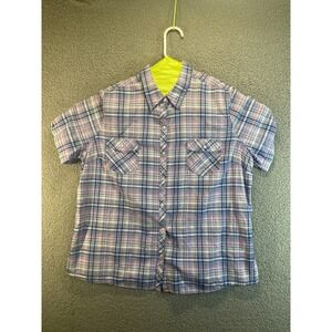 Faded Glory Button Up Shirt Mens Size 2XL‎ Blue Short Sleeve Cotton